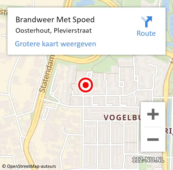 Locatie op kaart van de 112 melding: Brandweer Met Spoed Naar Oosterhout, Plevierstraat op 1 april 2022 20:27