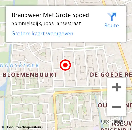 Locatie op kaart van de 112 melding: Brandweer Met Grote Spoed Naar Sommelsdijk, Joos Jansestraat op 1 april 2022 21:18