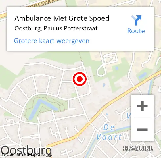 Locatie op kaart van de 112 melding: Ambulance Met Grote Spoed Naar Oostburg, Paulus Potterstraat op 13 juli 2014 00:08