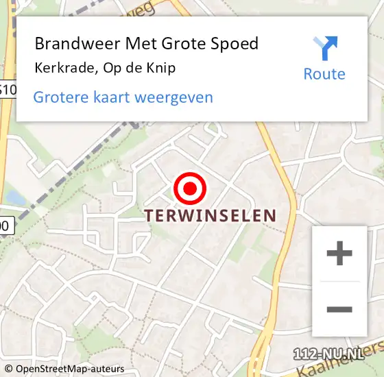 Locatie op kaart van de 112 melding: Brandweer Met Grote Spoed Naar Kerkrade, Op de Knip op 1 april 2022 22:07