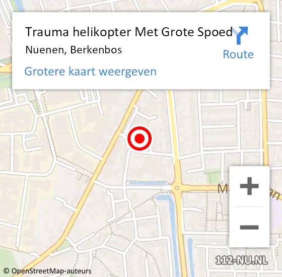 Locatie op kaart van de 112 melding: Trauma helikopter Met Grote Spoed Naar Nuenen, Berkenbos op 1 april 2022 22:27