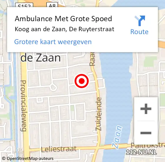 Locatie op kaart van de 112 melding: Ambulance Met Grote Spoed Naar Koog aan de Zaan, De Ruyterstraat op 1 april 2022 22:32