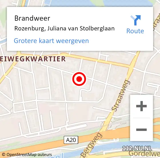 Locatie op kaart van de 112 melding: Brandweer Rozenburg, Juliana van Stolberglaan op 1 april 2022 23:35