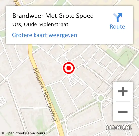 Locatie op kaart van de 112 melding: Brandweer Met Grote Spoed Naar Oss, Oude Molenstraat op 2 april 2022 00:12