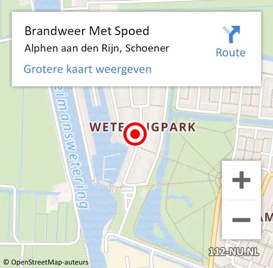 Locatie op kaart van de 112 melding: Brandweer Met Spoed Naar Alphen aan den Rijn, Schoener op 2 april 2022 01:04