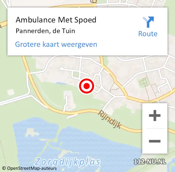 Locatie op kaart van de 112 melding: Ambulance Met Spoed Naar Pannerden, de Tuin op 2 april 2022 01:17