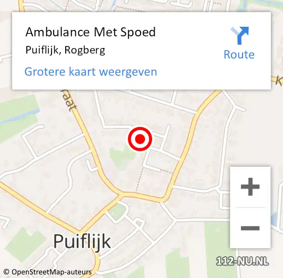 Locatie op kaart van de 112 melding: Ambulance Met Spoed Naar Puiflijk, Rogberg op 2 april 2022 02:11