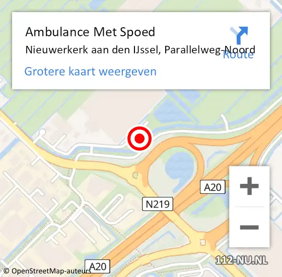 Locatie op kaart van de 112 melding: Ambulance Met Spoed Naar Nieuwerkerk aan den IJssel, Parallelweg-Noord op 2 april 2022 02:39