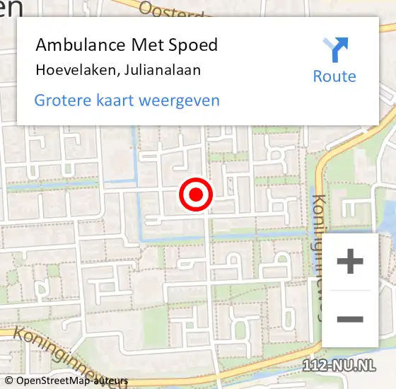 Locatie op kaart van de 112 melding: Ambulance Met Spoed Naar Hoevelaken, Julianalaan op 2 april 2022 03:11