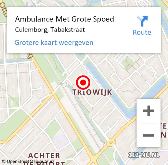 Locatie op kaart van de 112 melding: Ambulance Met Grote Spoed Naar Culemborg, Tabakstraat op 2 april 2022 04:50