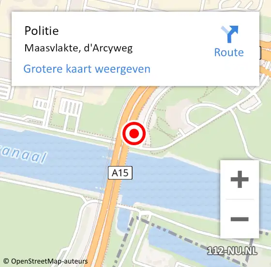 Locatie op kaart van de 112 melding: Politie Maasvlakte, d'Arcyweg op 2 april 2022 04:55