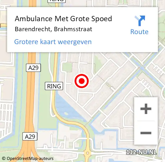 Locatie op kaart van de 112 melding: Ambulance Met Grote Spoed Naar Barendrecht, Brahmsstraat op 2 april 2022 05:29