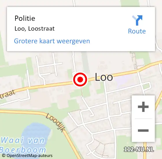 Locatie op kaart van de 112 melding: Politie Loo, Loostraat op 2 april 2022 06:14