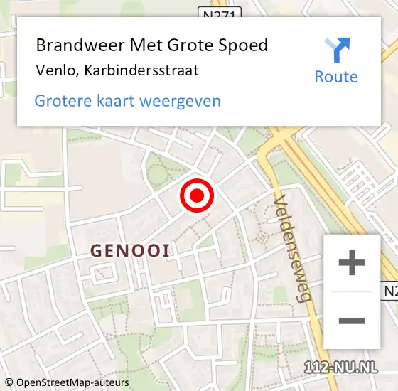 Locatie op kaart van de 112 melding: Brandweer Met Grote Spoed Naar Venlo, Karbindersstraat op 2 april 2022 06:20