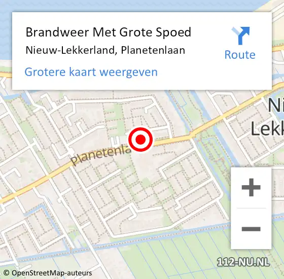 Locatie op kaart van de 112 melding: Brandweer Met Grote Spoed Naar Nieuw-Lekkerland, Planetenlaan op 2 april 2022 06:21