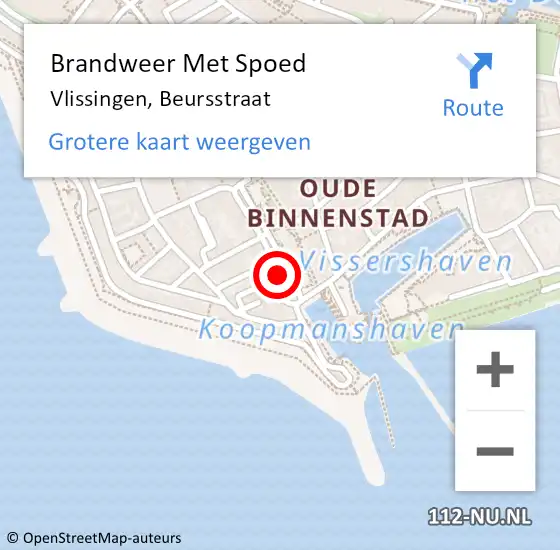 Locatie op kaart van de 112 melding: Brandweer Met Spoed Naar Vlissingen, Beursstraat op 2 april 2022 07:19