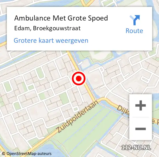 Locatie op kaart van de 112 melding: Ambulance Met Grote Spoed Naar Edam, Broekgouwstraat op 2 april 2022 08:00