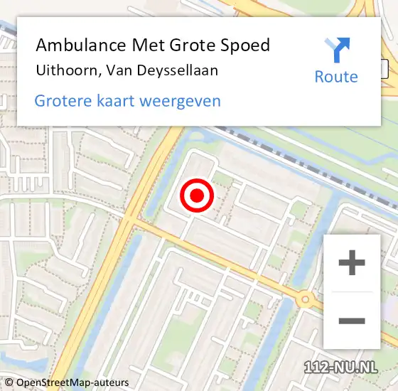 Locatie op kaart van de 112 melding: Ambulance Met Grote Spoed Naar Uithoorn, Van Deyssellaan op 2 april 2022 08:07