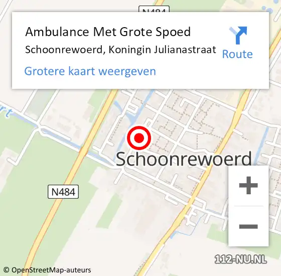 Locatie op kaart van de 112 melding: Ambulance Met Grote Spoed Naar Schoonrewoerd, Koningin Julianastraat op 2 april 2022 08:53