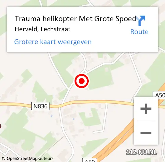 Locatie op kaart van de 112 melding: Trauma helikopter Met Grote Spoed Naar Herveld, Lechstraat op 2 april 2022 09:42