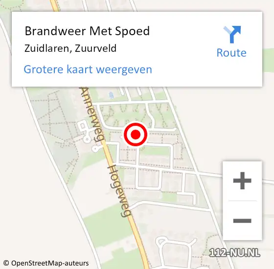 Locatie op kaart van de 112 melding: Brandweer Met Spoed Naar Zuidlaren, Zuurveld op 2 april 2022 10:04