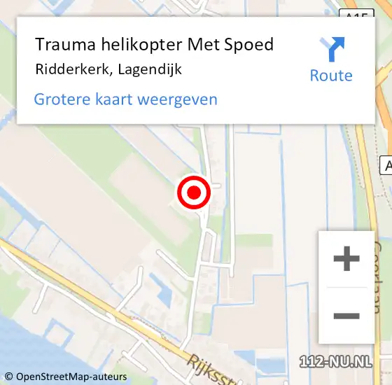 Locatie op kaart van de 112 melding: Trauma helikopter Met Spoed Naar Ridderkerk, Lagendijk op 2 april 2022 10:11