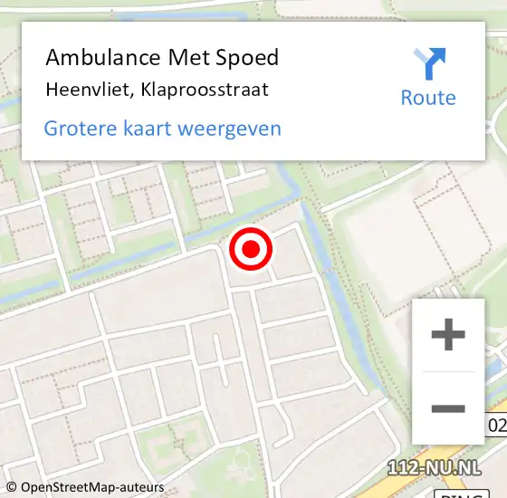 Locatie op kaart van de 112 melding: Ambulance Met Spoed Naar Heenvliet, Klaproosstraat op 2 april 2022 10:14