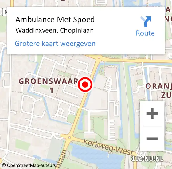 Locatie op kaart van de 112 melding: Ambulance Met Spoed Naar Waddinxveen, Chopinlaan op 2 april 2022 10:15