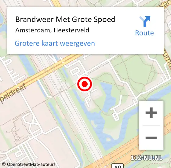 Locatie op kaart van de 112 melding: Brandweer Met Grote Spoed Naar Amsterdam-Zuidoost, Heesterveld op 2 april 2022 10:16