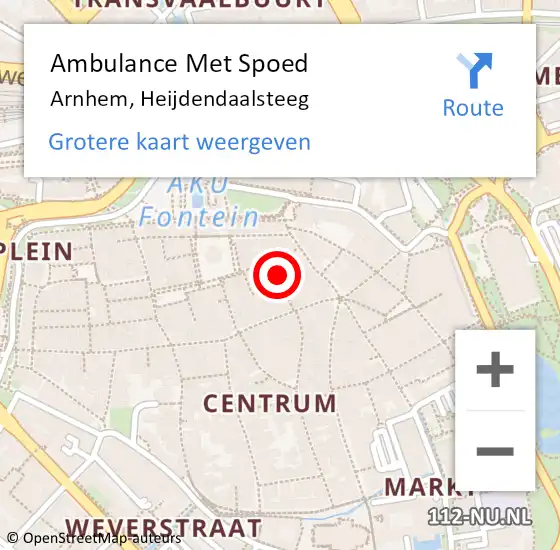 Locatie op kaart van de 112 melding: Ambulance Met Spoed Naar Arnhem, Heijdendaalsteeg op 2 april 2022 11:00