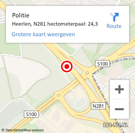 Locatie op kaart van de 112 melding: Politie Heerlen, N281 hectometerpaal: 24,3 op 2 april 2022 11:12