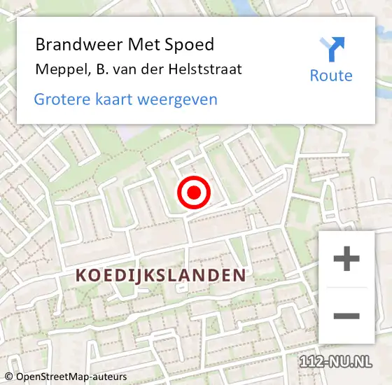 Locatie op kaart van de 112 melding: Brandweer Met Spoed Naar Meppel, B. van der Helststraat op 2 april 2022 11:18