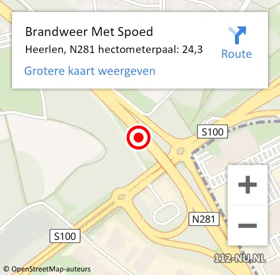 Locatie op kaart van de 112 melding: Brandweer Met Spoed Naar Heerlen, N281 hectometerpaal: 24,3 op 2 april 2022 11:26