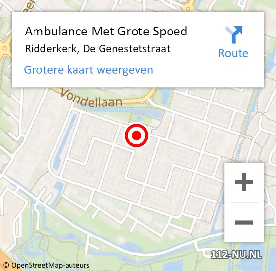 Locatie op kaart van de 112 melding: Ambulance Met Grote Spoed Naar Ridderkerk, De Genestetstraat op 2 april 2022 11:29