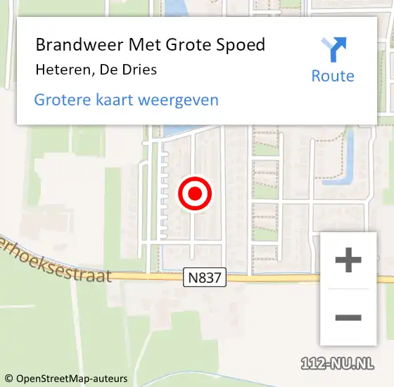 Locatie op kaart van de 112 melding: Brandweer Met Grote Spoed Naar Heteren, De Dries op 2 april 2022 11:32