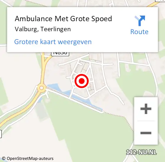 Locatie op kaart van de 112 melding: Ambulance Met Grote Spoed Naar Valburg, Teerlingen op 2 april 2022 11:50