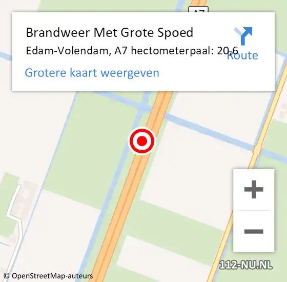 Locatie op kaart van de 112 melding: Brandweer Met Grote Spoed Naar Edam-Volendam, A7 hectometerpaal: 20,6 op 2 april 2022 11:50
