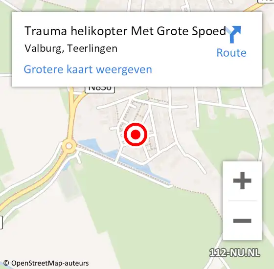 Locatie op kaart van de 112 melding: Trauma helikopter Met Grote Spoed Naar Valburg, Teerlingen op 2 april 2022 11:57