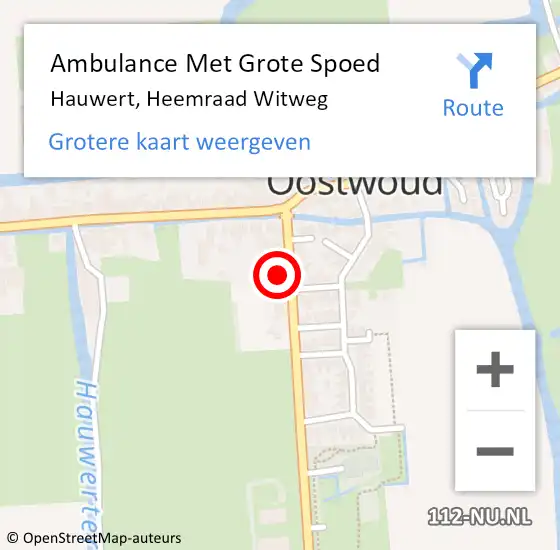 Locatie op kaart van de 112 melding: Ambulance Met Grote Spoed Naar Hauwert, Heemraad Witweg op 2 april 2022 12:03