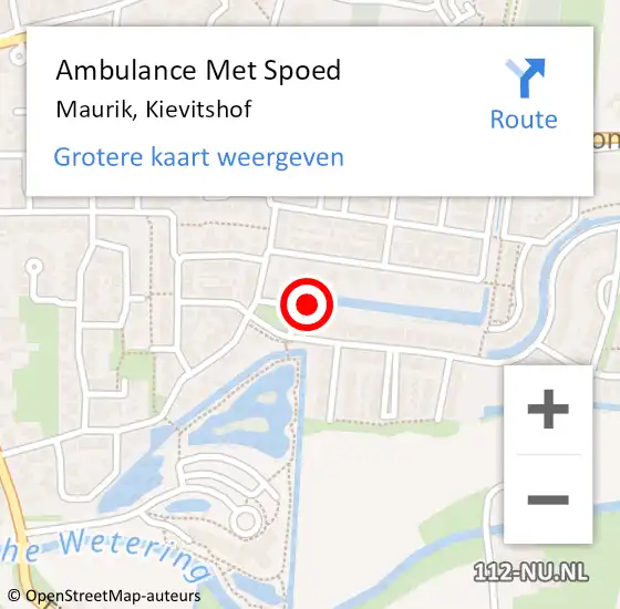 Locatie op kaart van de 112 melding: Ambulance Met Spoed Naar Maurik, Kievitshof op 2 april 2022 12:06