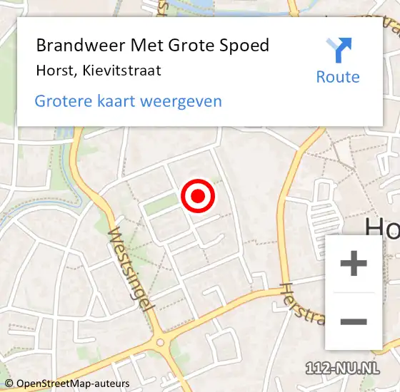 Locatie op kaart van de 112 melding: Brandweer Met Grote Spoed Naar Horst, Kievitstraat op 2 april 2022 12:08