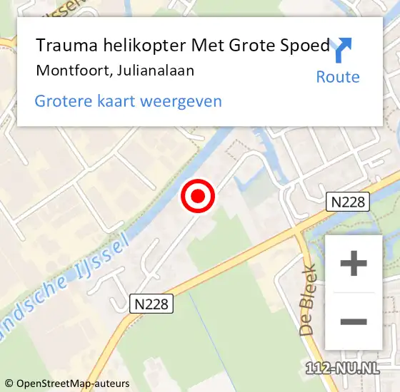 Locatie op kaart van de 112 melding: Trauma helikopter Met Grote Spoed Naar Montfoort, Julianalaan op 2 april 2022 12:35