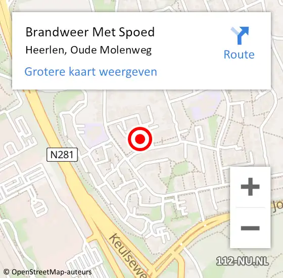 Locatie op kaart van de 112 melding: Brandweer Met Spoed Naar Heerlen, Oude Molenweg op 2 april 2022 13:14