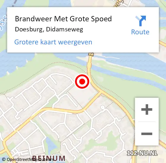 Locatie op kaart van de 112 melding: Brandweer Met Grote Spoed Naar Doesburg, Didamseweg op 2 april 2022 13:31