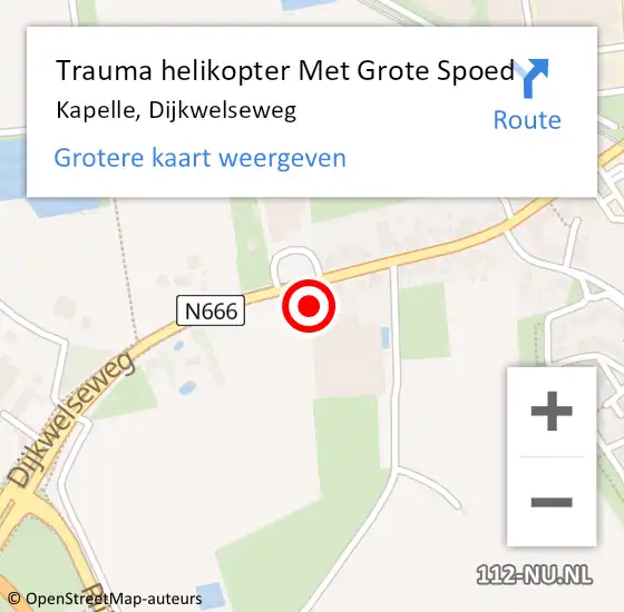 Locatie op kaart van de 112 melding: Trauma helikopter Met Grote Spoed Naar Kapelle, Dijkwelseweg op 2 april 2022 13:38