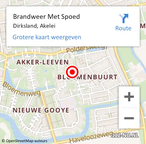 Locatie op kaart van de 112 melding: Brandweer Met Spoed Naar Dirksland, Akelei op 2 april 2022 13:56