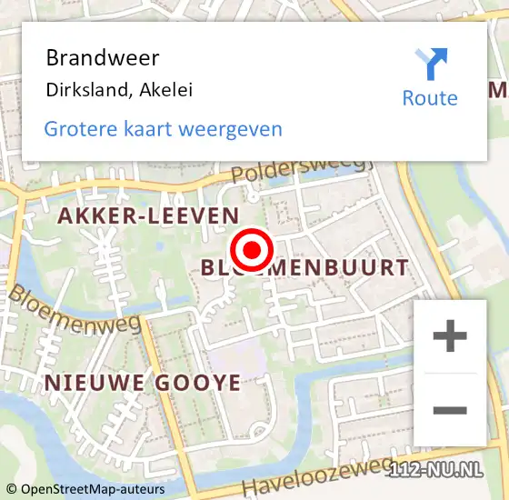 Locatie op kaart van de 112 melding: Brandweer Dirksland, Akelei op 2 april 2022 14:11
