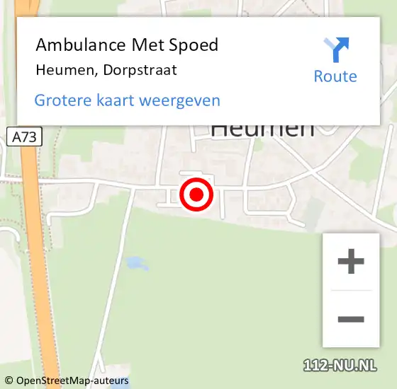 Locatie op kaart van de 112 melding: Ambulance Met Spoed Naar Heumen, Dorpstraat op 2 april 2022 14:15