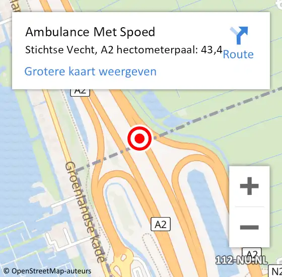 Locatie op kaart van de 112 melding: Ambulance Met Spoed Naar Stichtse Vecht, A2 hectometerpaal: 43,4 op 2 april 2022 14:35