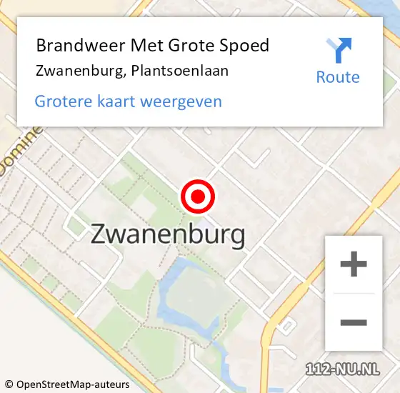 Locatie op kaart van de 112 melding: Brandweer Met Grote Spoed Naar Zwanenburg, Plantsoenlaan op 2 april 2022 15:09